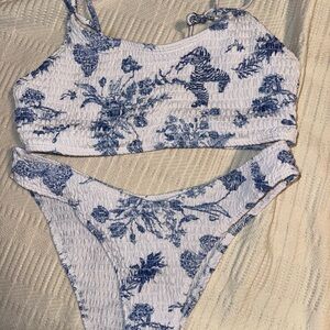 SHEIN Blue and White Floral Bikini